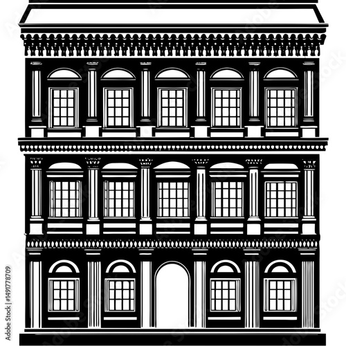 Building facade in silhouette vector illustration