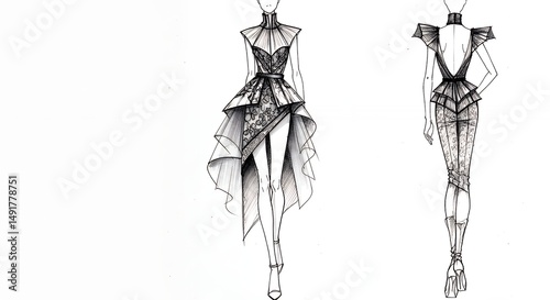 Fashion design sketches of a modern dress