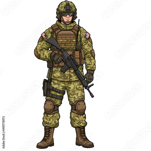 Pixel Art Military Soldier In Camouflage Uniform
