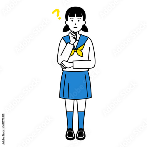 アイデアを考える女子学生（全身）