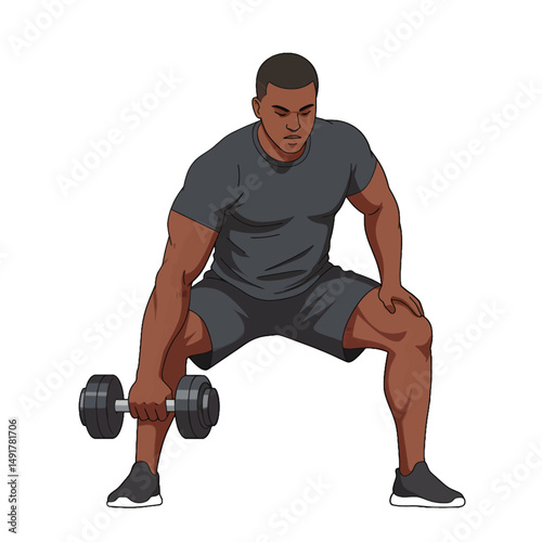 Man Performing Dumbbell Squat Exercise Illustration