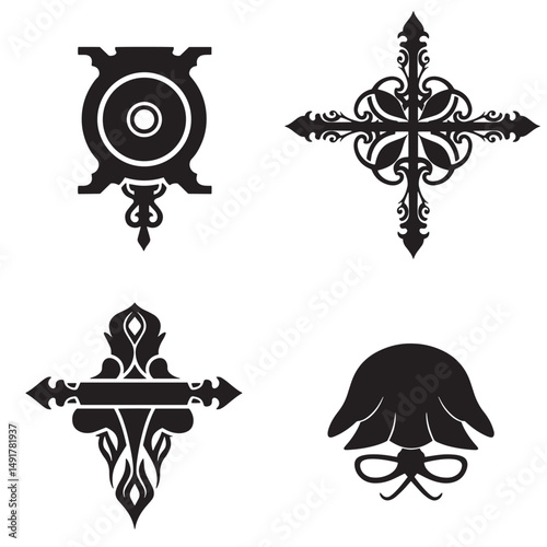 Decorative gothic style vector elements in black and white perfect for design