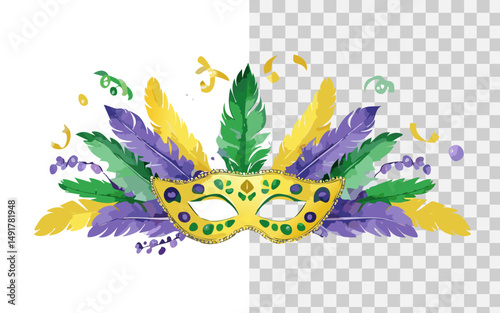 festival masks and glasses with colorful feather decorations