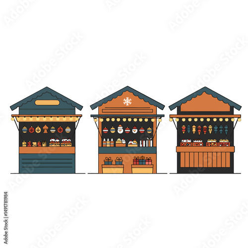 Pixelated Christmas Market Stalls