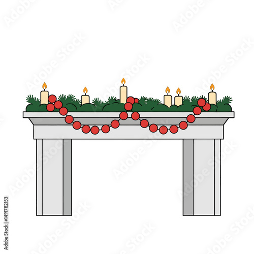 Simple Christmas Fireplace Decor Illustration