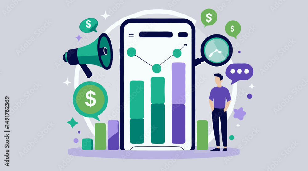 Digital marketing professional promoting content and communication vector illustration Digital marketing professional promoting content and communication vector illustration