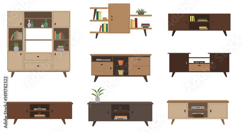 Cabinet and TV Table Set Vector