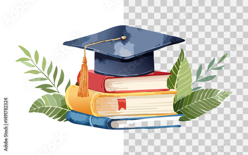 toga hat on top of a pile of academic books