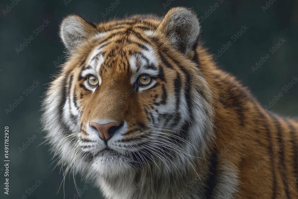 Fototapeta premium Tiger Portrait Close-up Striking Gaze Wildlife