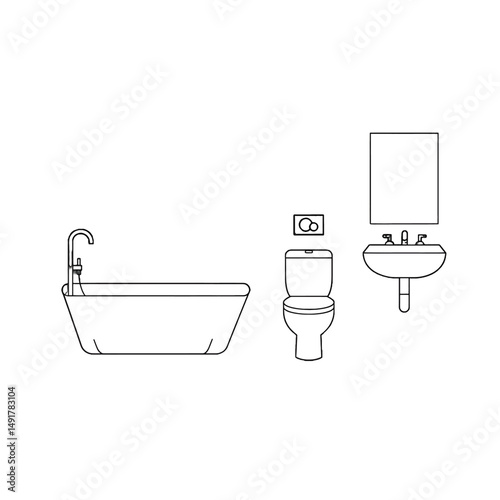 Line Drawing Of Bathroom Fixtures And Accessories