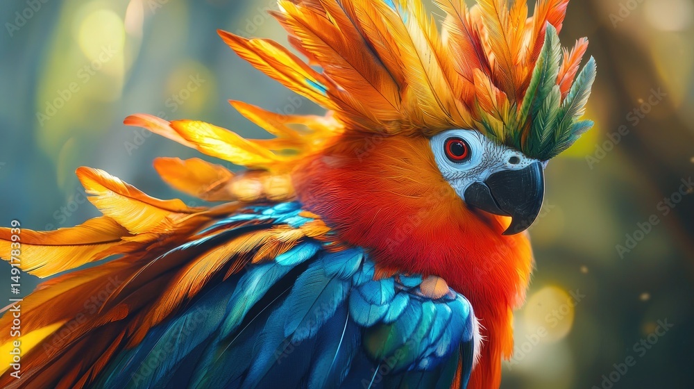 Fototapeta premium Vibrant colorful parrot with detailed plumage.