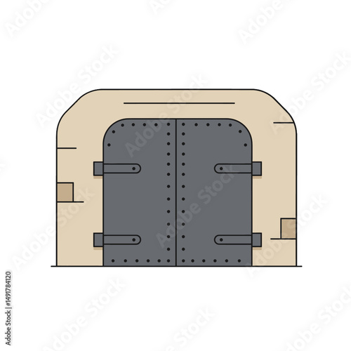 Simple Line Art Illustration Of A Stone Structure With A Metal Gate