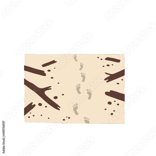 Footprints On A Light Beige Path With Brown Sticks And Dots