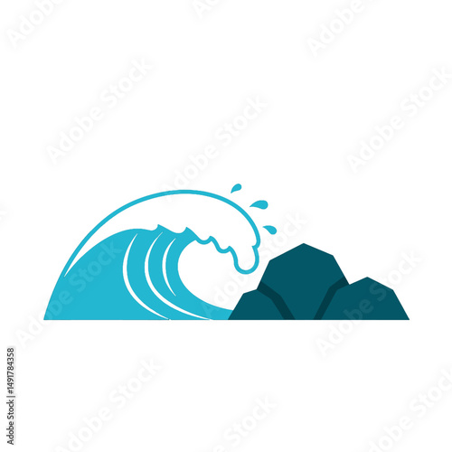 Animated Turquoise Wave Crushing Dark Rocks