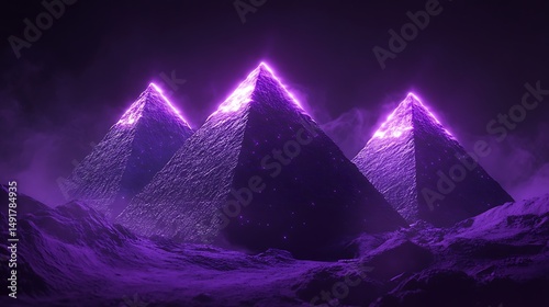 Purple illuminated pyramids landscape