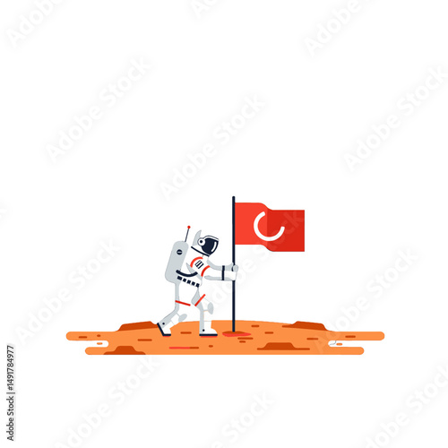 Pixel Art Astronaut Planting Flag On Mars