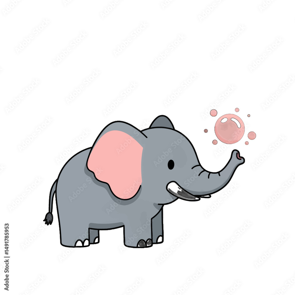 Fototapeta premium Cute Cartoon Elephant Blowing Bubbles