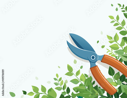 Leafy border with shears featured in a clean garden layout