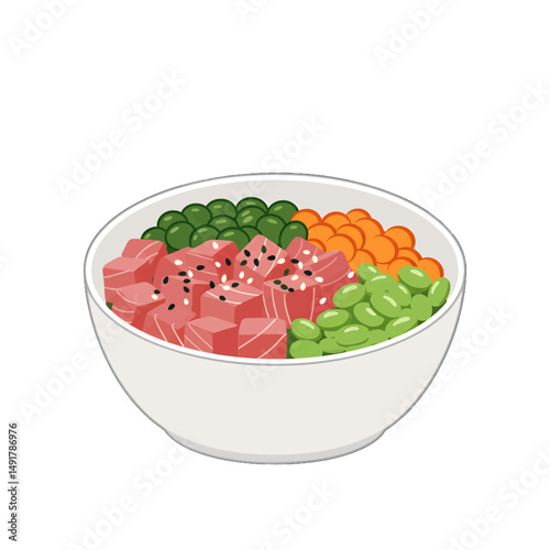 Colorful Poke Bowl Illustration In White Bowl