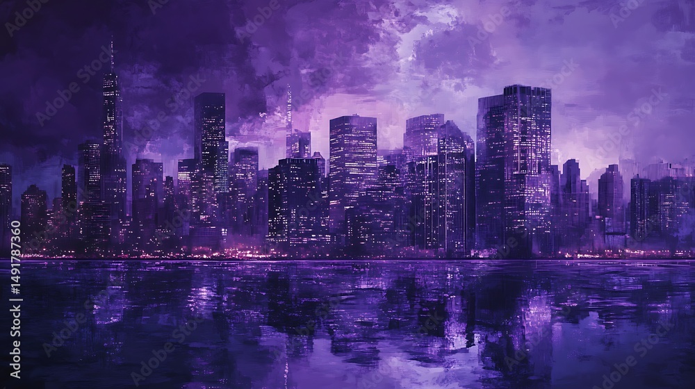 Fototapeta premium Purple night cityscape