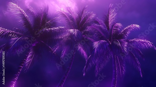 Purple palm trees dramatic night sky