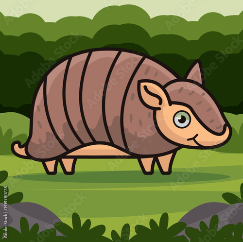 Vector image with an armadillo. A simple cartoon character in the style of a children's drawing.
