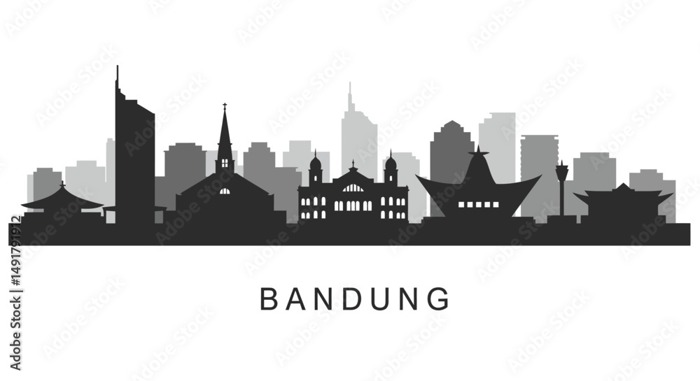 Obraz premium Bandung City Skyline with Indonesia, and Vector Illustration.