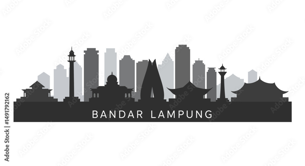 Fototapeta premium Bandar Lampung Skyline with Indonesia Cityscape Vector.