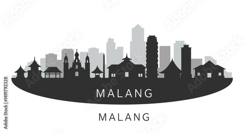 Malang Skyline Indonesian City Silhouette.