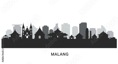 Malang City Skyline Silhouette.