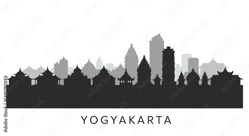 Naklejka premium Yogyakarta Skyline with Indonesia Cityscape Silhouette.