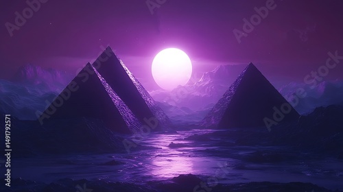 Purple pyramids night landscape