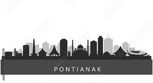 Pontianak skyline vector with Indonesia, and city view.