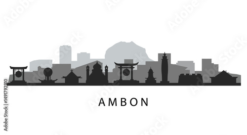 Ambon City Skyline with Indonesia, and Vector Illustration.