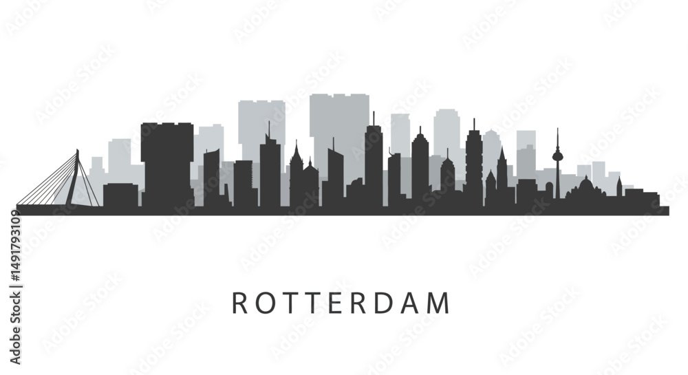 Naklejka premium Rotterdam Skyline with Netherlands Cityscape Silhouette. (1)