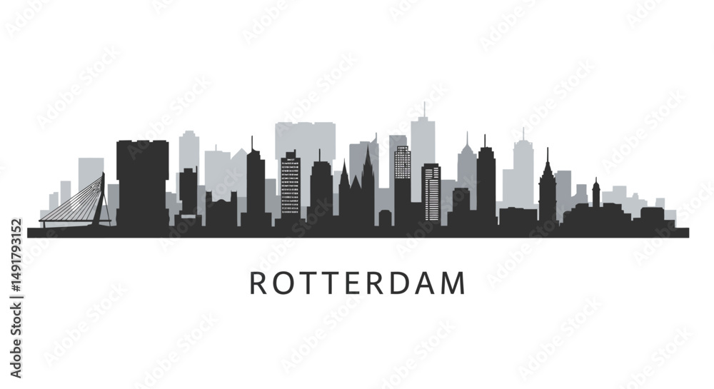 Naklejka premium Rotterdam Skyline with Netherlands Cityscape Silhouette.
