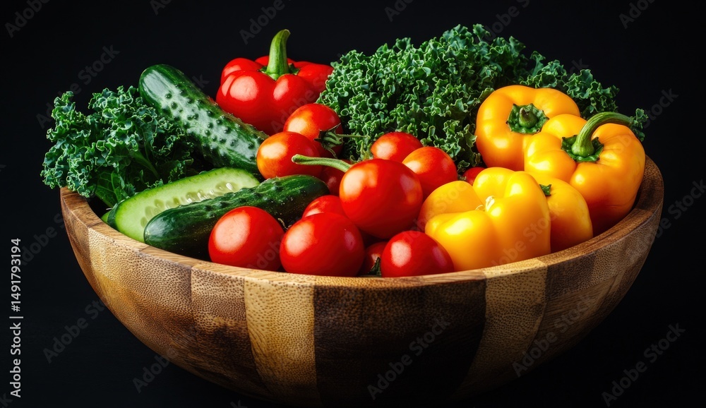 Colorful, fresh vegetables in a wooden bowl Colorful, fresh vegetables in a wooden bowl