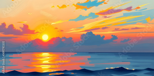 oil seascape, colorful sunset, evening seascape, sunset beach painting, sea reflection art, sunset oil art, romantic seascape, glowing horizon, sea at dusk, impressionist seascape, twilight seascape, 