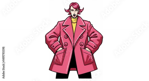 Stylish person in pink coat illustration
