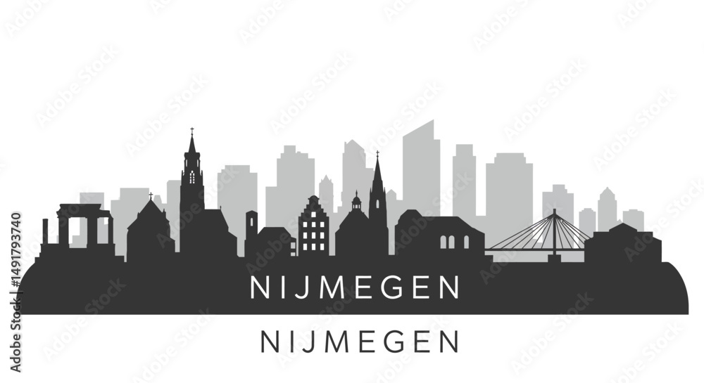 Nijmegen Skyline with Netherlands Cityscape Vector. Nijmegen Skyline with Netherlands Cityscape Vector.