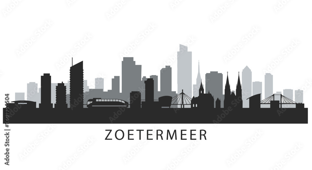 Naklejka premium Zoetermeer Skyline with Netherlands Cityscape Silhouette.