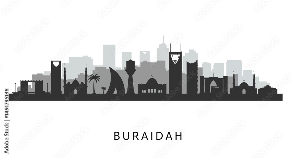 Naklejka premium Buraidah Cityscape Skyline with Saudi Arabia, and Vector Illustration.