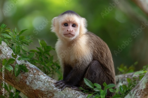 Monkey Sitting on Branch Looking Directly at Camera