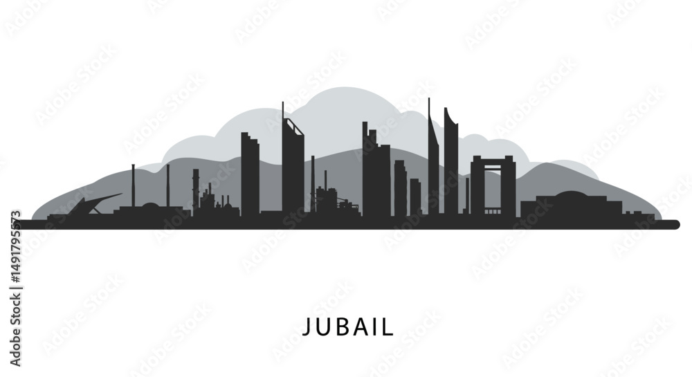 Naklejka premium Jubail Skyline with Saudi Arabia, Cityscape, and Vector.