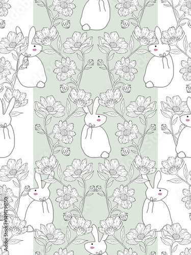 Wallpaper Mural Bunny and flower pattern on soft color background Torontodigital.ca