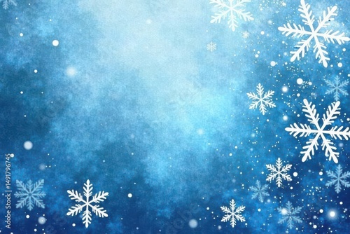 Serene Winter Wonderland A captivating backdrop of blue hues, adorned with delicate snowflakes, ideal for festive designs and winter-themed projects.