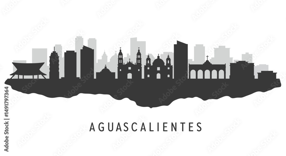 Naklejka premium Aguascalientes Cityscape Silhouette with Mexico Skyline.