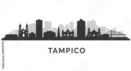 Tampico Skyline with Mexico Cityscape, and Vector Illustration.