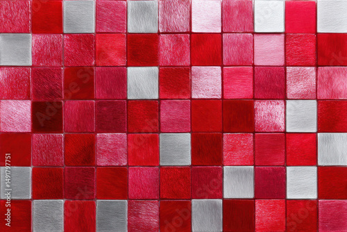 Abstract background, shiny metallic texture tile wall in red tones