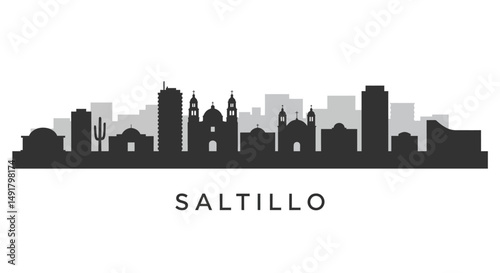 Saltillo Skyline Silhouette with Mexico, and Cityscape.